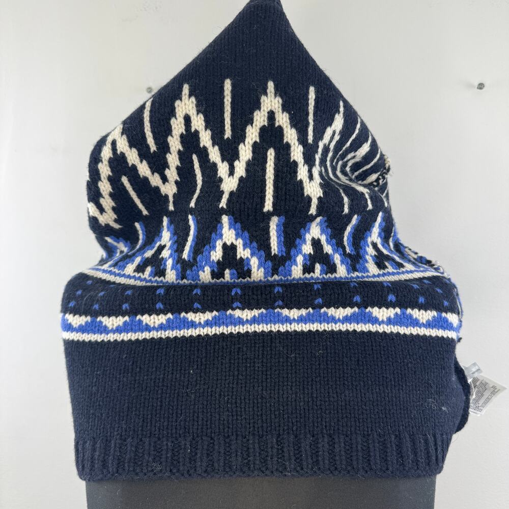 GAP Navy White Tube Neck Warmer Scarf Wool Fair Isle Ribbed Knit 16x18 NEW